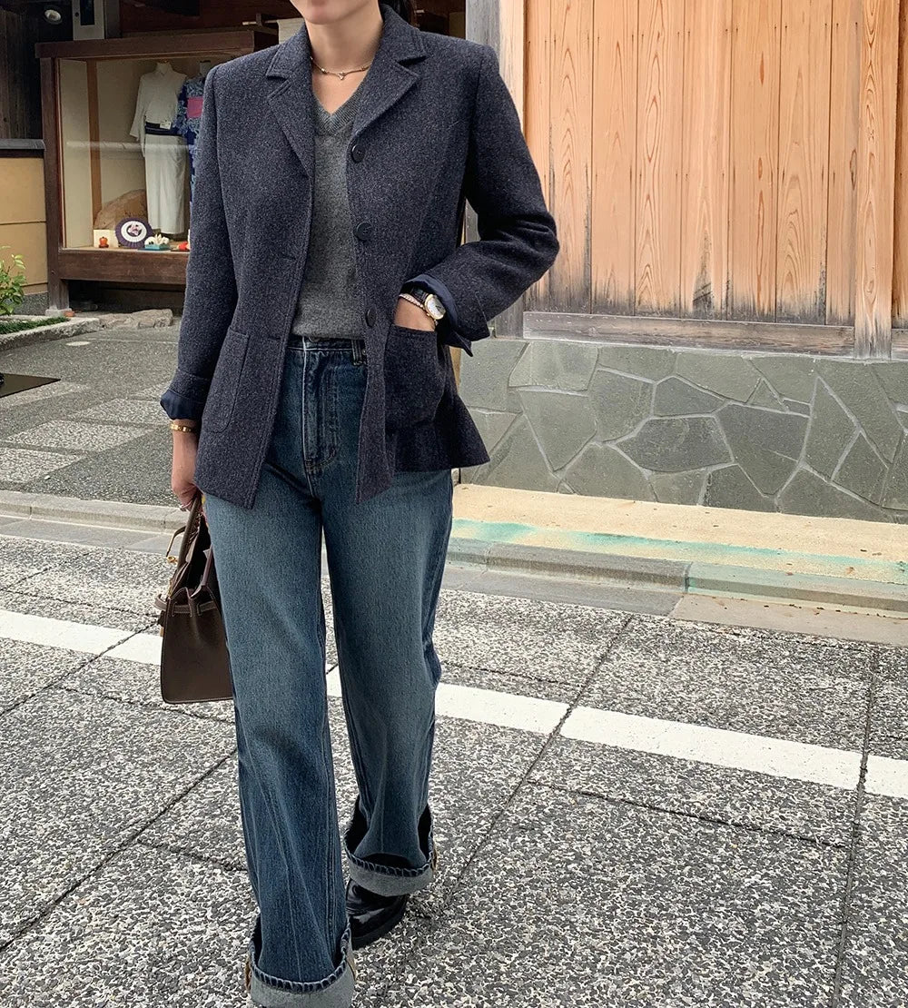 Chaqueta de traje de lana elegante coreano para mujer Otoño e Invierno Slim Fit marrón viajero abrigo de lana de gama alta Blazers ropa de mujer