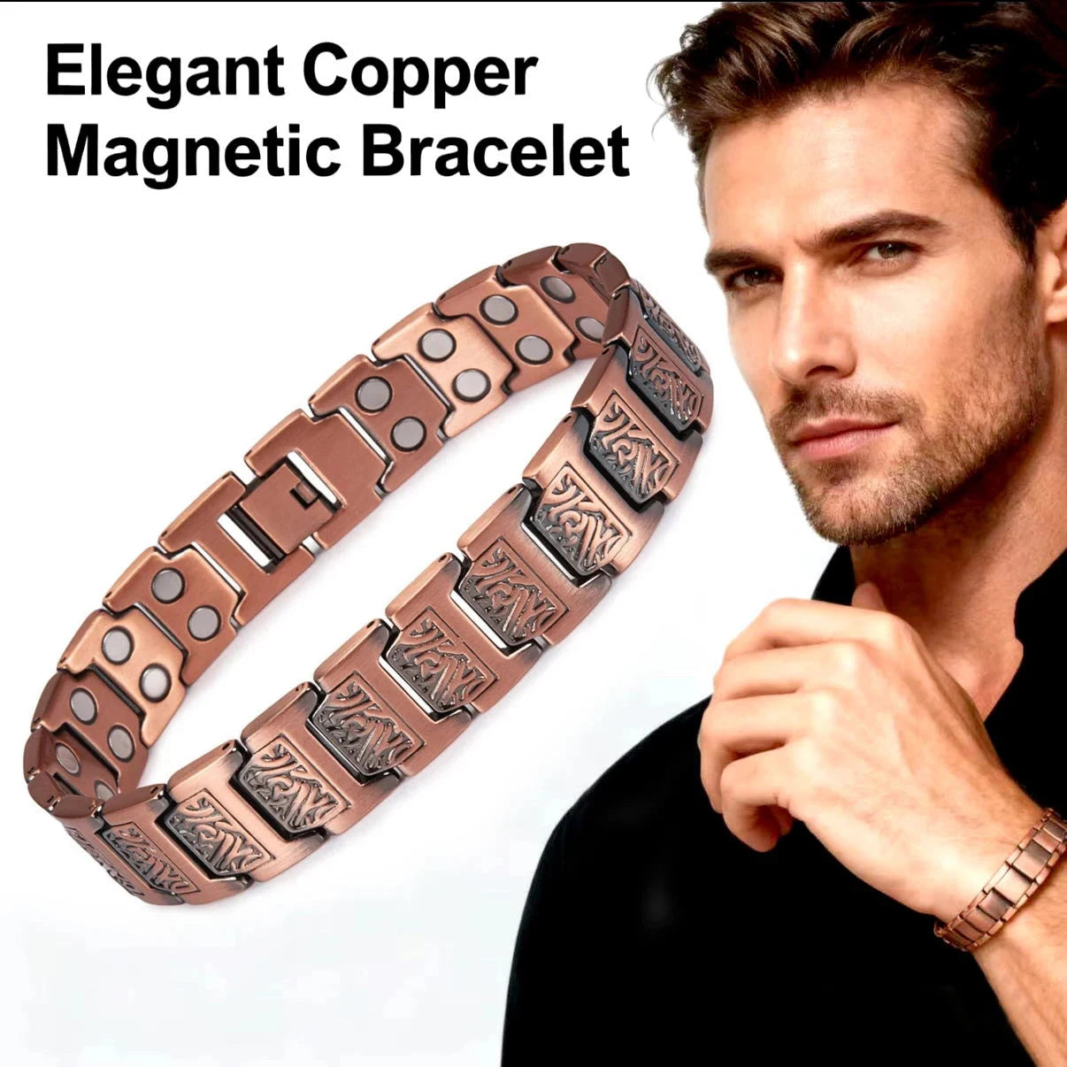 Pulsera de cobre magnética completa en forma de cruz de estilo Retro de moda, pulsera de piedra magnética de fantasma oscuro, joyería de Halloween/Navidad