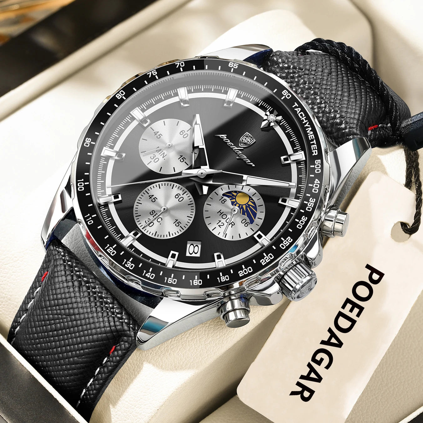Reloj POEDAGAR Original a la moda para hombre, Reloj luminoso resistente al agua con cronógrafo y fecha para hombre, Reloj de pulsera deportivo de cuarzo de cuero para hombre
