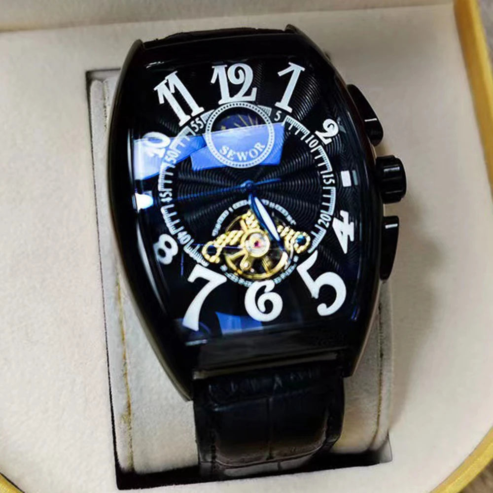 Relojes mecánicos automáticos para hombre, reloj de pulsera con esqueleto de Tourbillon, luminoso, de lujo