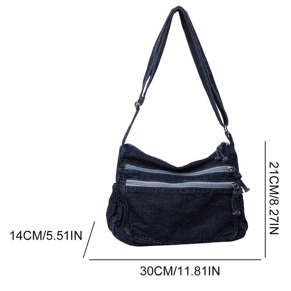 Bolso cruzado de mezclilla para mujer, bolso de hombro de gran capacidad, correa ajustable, bolso Vintage, bolsos de mensajero informales con múltiples bolsillos