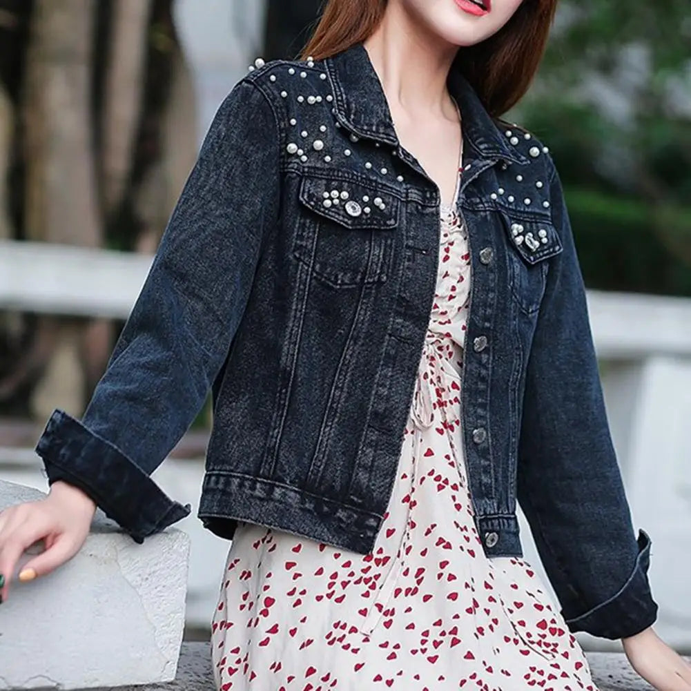 Chaqueta vaquera de un solo pecho para mujer, resistente al desgaste, estilo clásico, talla grande