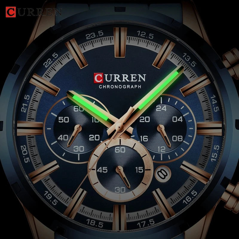 Reloj de pulsera CURREN de Cuero militar de lujo de la mejor marca, relojes deportivos informales para hombres, reloj de pulsera azul para hombre, reloj de pulsera cronógrafo de moda