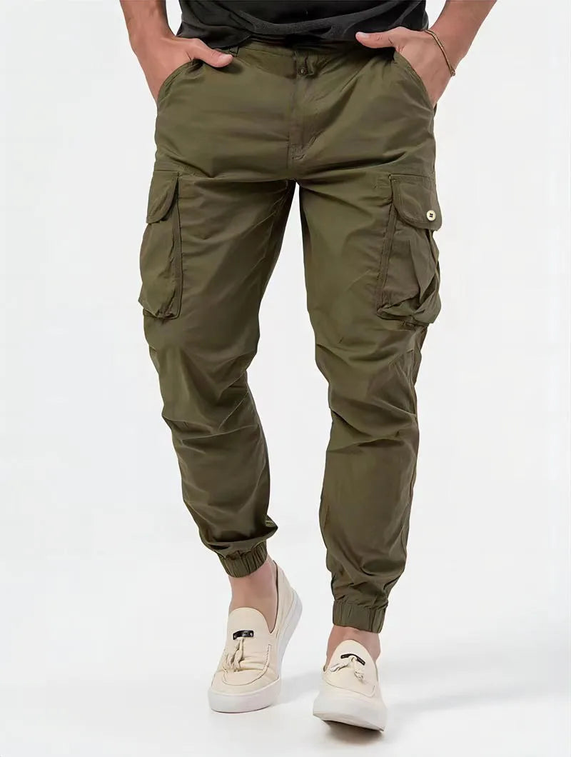 Pantalones Cargo para hombre, pantalón largo, cintura alta, Simple, con cremallera, empalme, rectos, informales, bolsillos regulares, liso, Otoño Invierno 2024