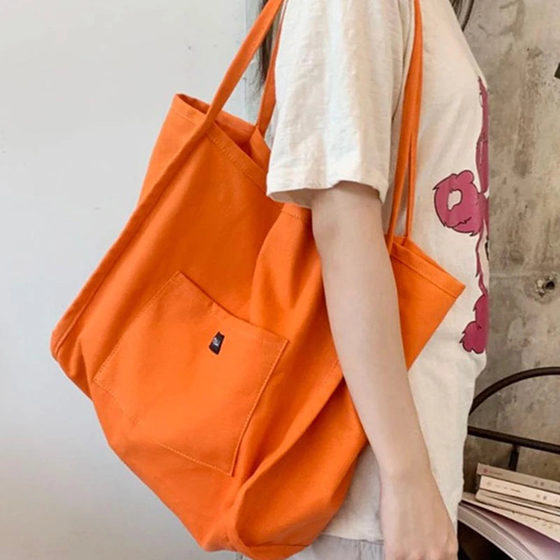 Bolsos de mano de lona de estilo coreano para mujer, bolso de gran capacidad, bolso de hombro informal, bolso de compras, bolso para niña