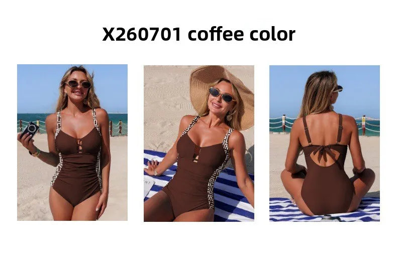 Nuevo Traje de Baño de Una Pieza para Mujer 2026, Traje de Baño Transfronterizo de Alta Elasticidad, Secado Rápido, Tela de Nailon, Sin Mangas, Color Puro