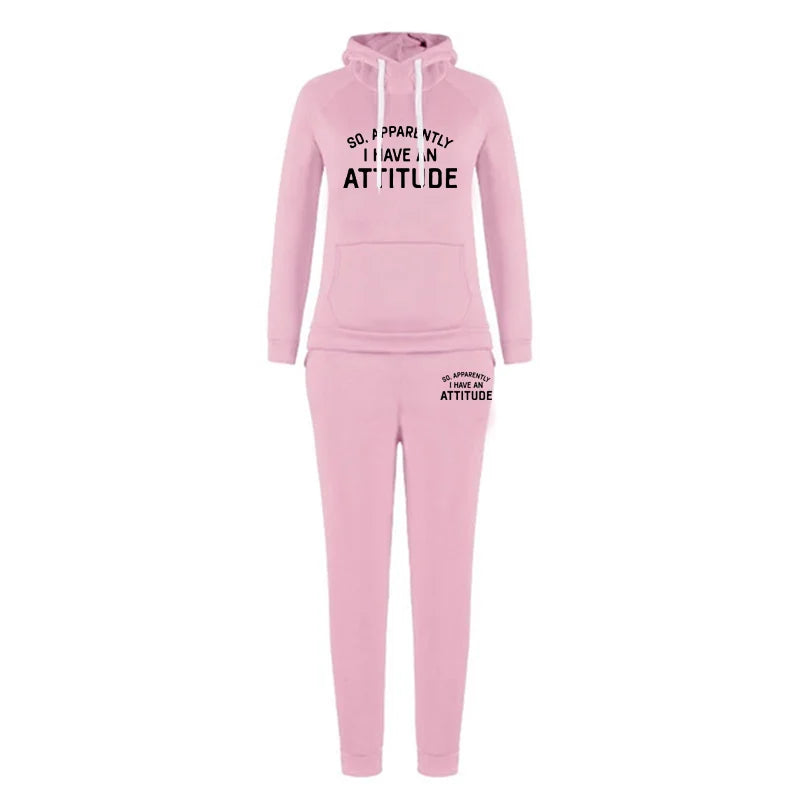 So Much. Apparently I Have A Ttitude Women's Hooded Set Pants Two-Piece Sportswear Fashion Set Women's Sportswear