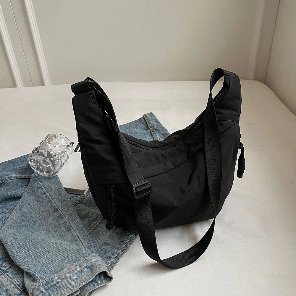 Bolso cruzado de media luna con múltiples bolsillos para mujer, bolsa de mensajero diaria de gran capacidad, correa ajustable, bolso Satchel Simple