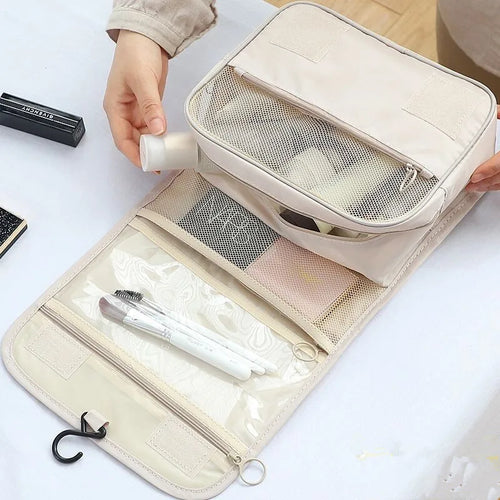 Bolsa de maquillaje de viaje, organizador de artículos de tocador impermeable, Neceser de alta calidad para mujer, bolsa de lavado con gancho para baño, bolsa de almacenamiento con gancho