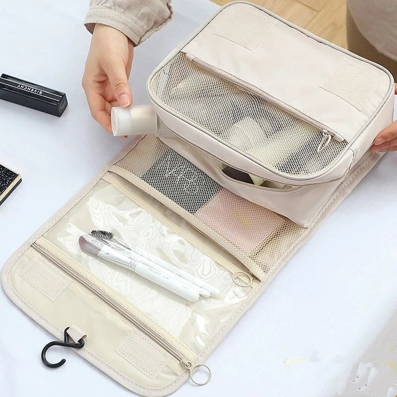 Bolsa de maquillaje de viaje, organizador de artículos de tocador impermeable, Neceser de alta calidad para mujer, bolsa de lavado con gancho para baño, bolsa de almacenamiento con gancho