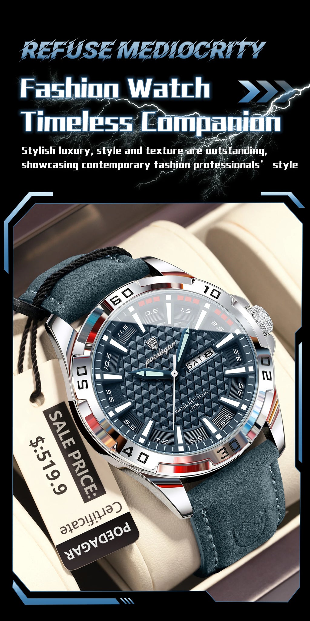 Reloj de pulsera POEDAGAR Original para hombre, Reloj de lujo resistente al agua con fecha luminosa y semana para hombre, relojes deportivos de cuero de cuarzo para hombre