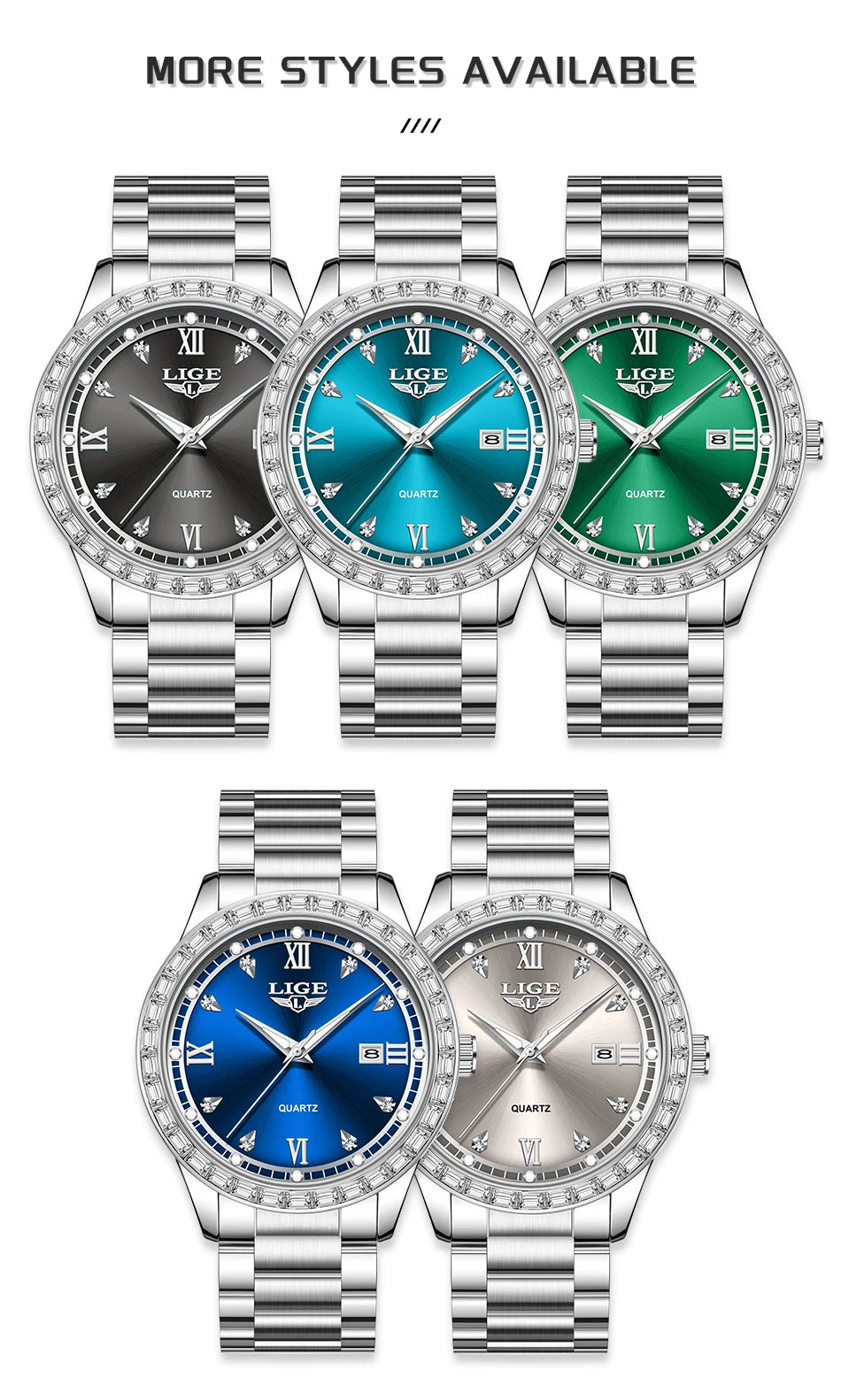 Reloj LIGE elegante para mujer, reloj resistente al agua a la moda, reloj luminoso de cuarzo de negocios de acero inoxidable para mujer, reloj de mujer + caja