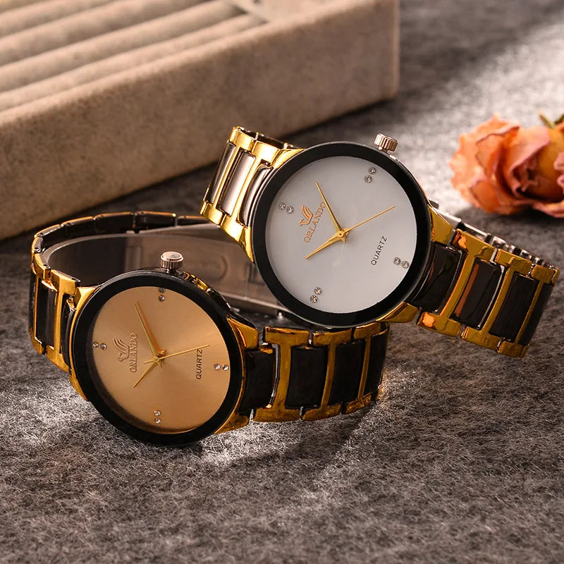 ORLANDO, relojes de lujo para hombre, recién llegado, reloj de pulsera de acero de cuarzo dorado y negro, reloj exquisito Masculino, reloj de moda