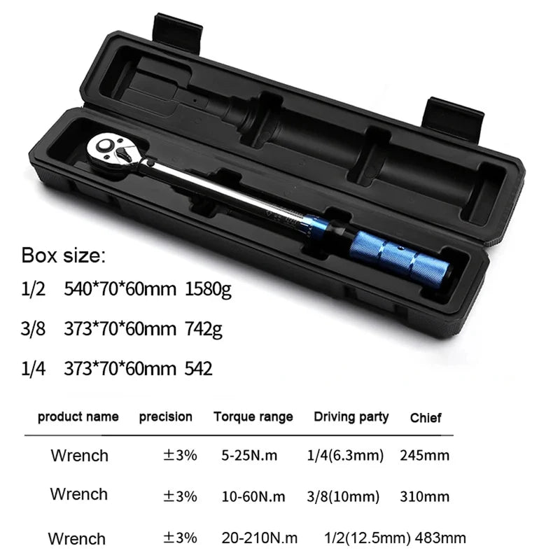 Llave dinamométrica 1/2 3/8 1/4, accionamiento cuadrado, llave de trinquete ajustable de alta precisión, herramienta automotriz profesional para bicicleta