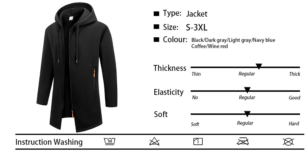 Chaqueta cálida de lana con cremallera para hombre, sudaderas de manga larga con cremallera, chaqueta con capucha, abrigo, ropa de calle cálida, otoño e invierno