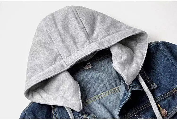 Chaqueta corta de mezclilla para mujer corta Otoño Invierno coreano de manga larga delgada con capucha versátil