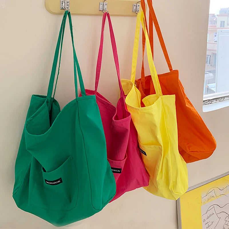Bolsos de mano de lona de estilo coreano para mujer, bolso de gran capacidad, bolso de hombro informal, bolso de compras, bolso para niña