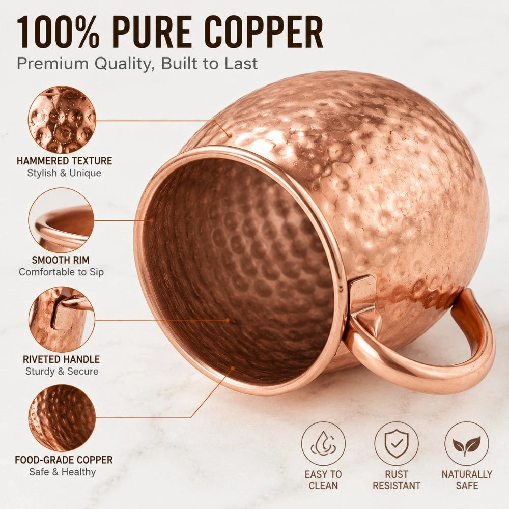 Taza de Cobre Puro de 500 ml, Taza de Metal Sólido para Beber, 17 oz, para Cócteles, Cerveza, Leche, Café, para Cocina, Bar, Fiestas, Bebidas
