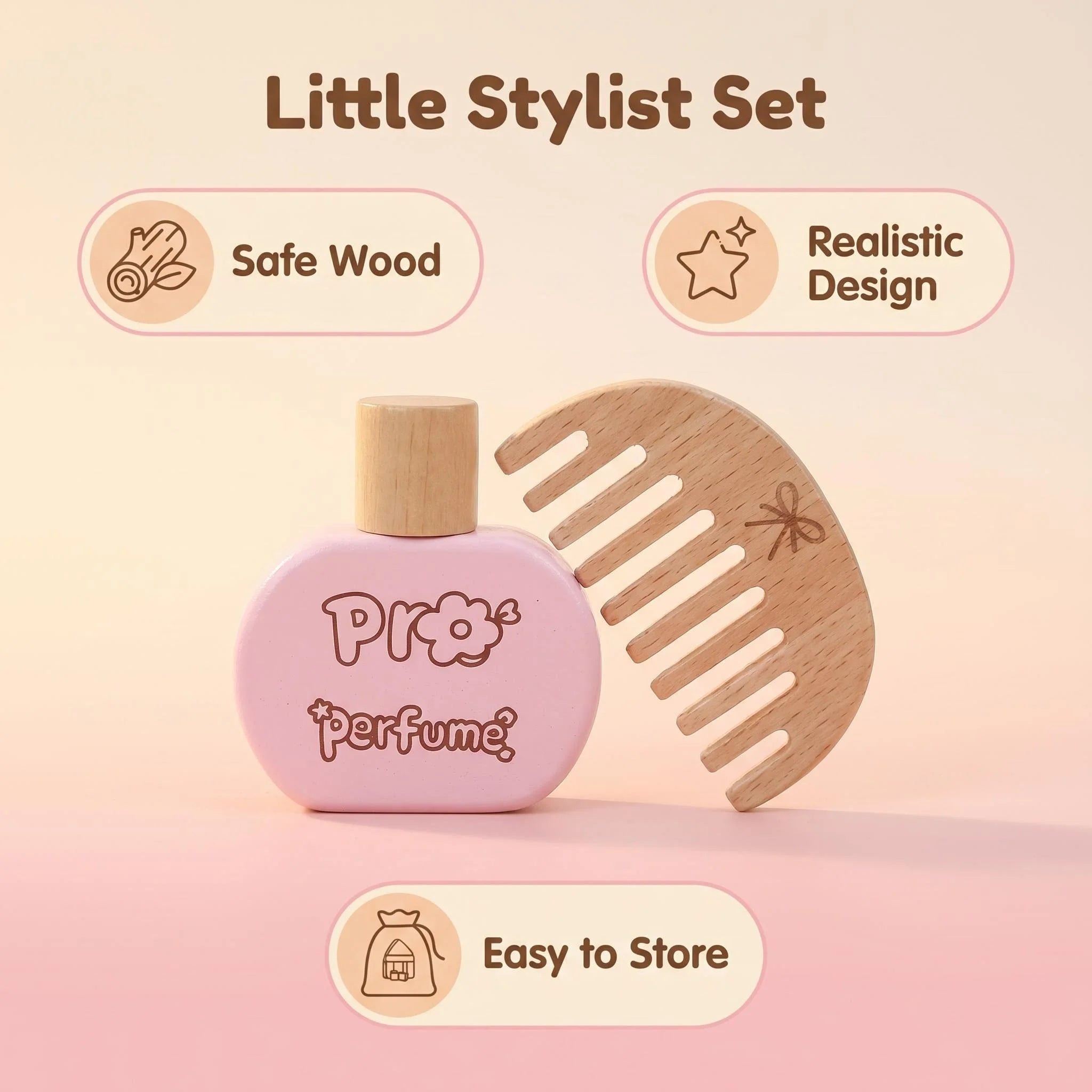 Juguete de Maquillaje de Imitación para Niñas, Set de Maquillaje de Madera para Jugar a Disfrazarse, Regalo con Bolsa de Maquillaje