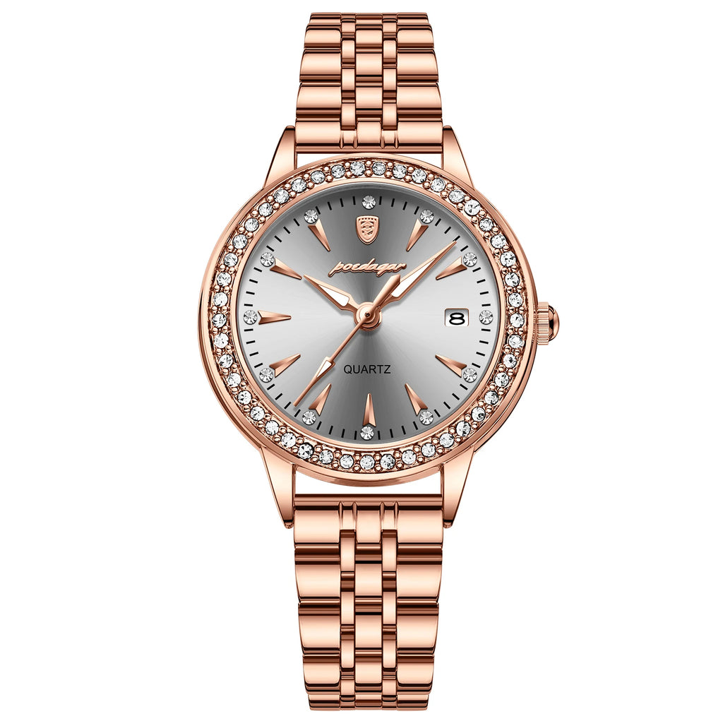 POEDAGAR, reloj informal de lujo para mujer, reloj resistente al agua con fecha para mujer, relojes de cuarzo elegantes con diamantes para mujer, reloj sencillo para mujer