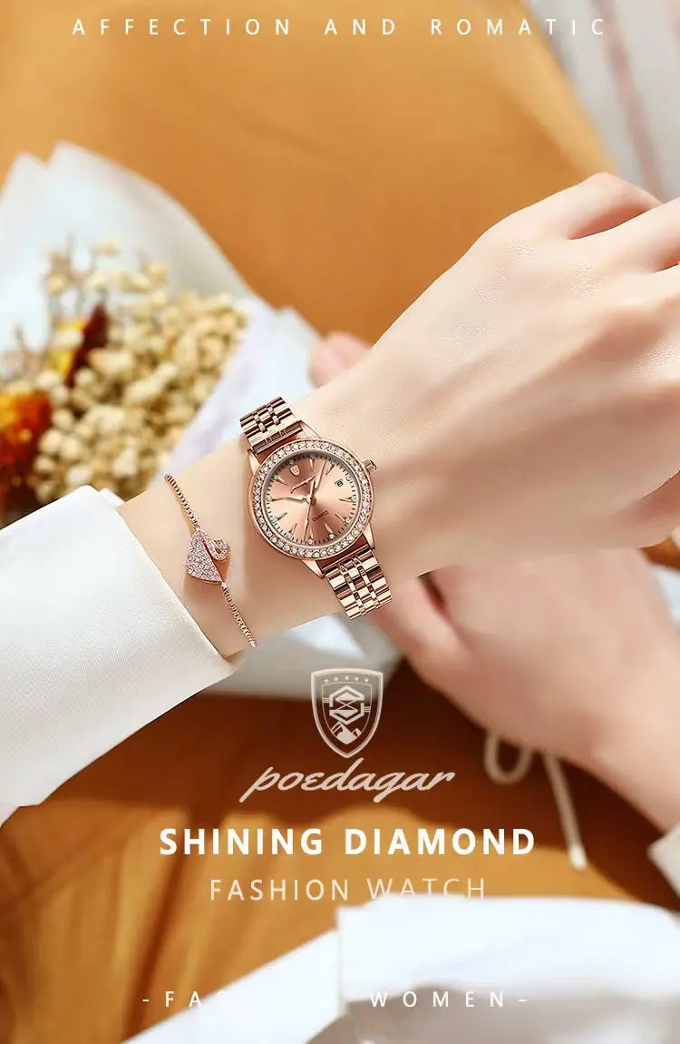 POEDAGAR, reloj informal de lujo para mujer, reloj resistente al agua con fecha para mujer, relojes de cuarzo elegantes con diamantes para mujer, reloj sencillo para mujer