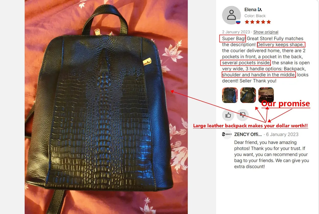 Mochila Zency de piel de cocodrilo para mujer, 100% genuina y natural, para viajes, trabajo, escuela, con compartimento para portátil, equipaje de mano
