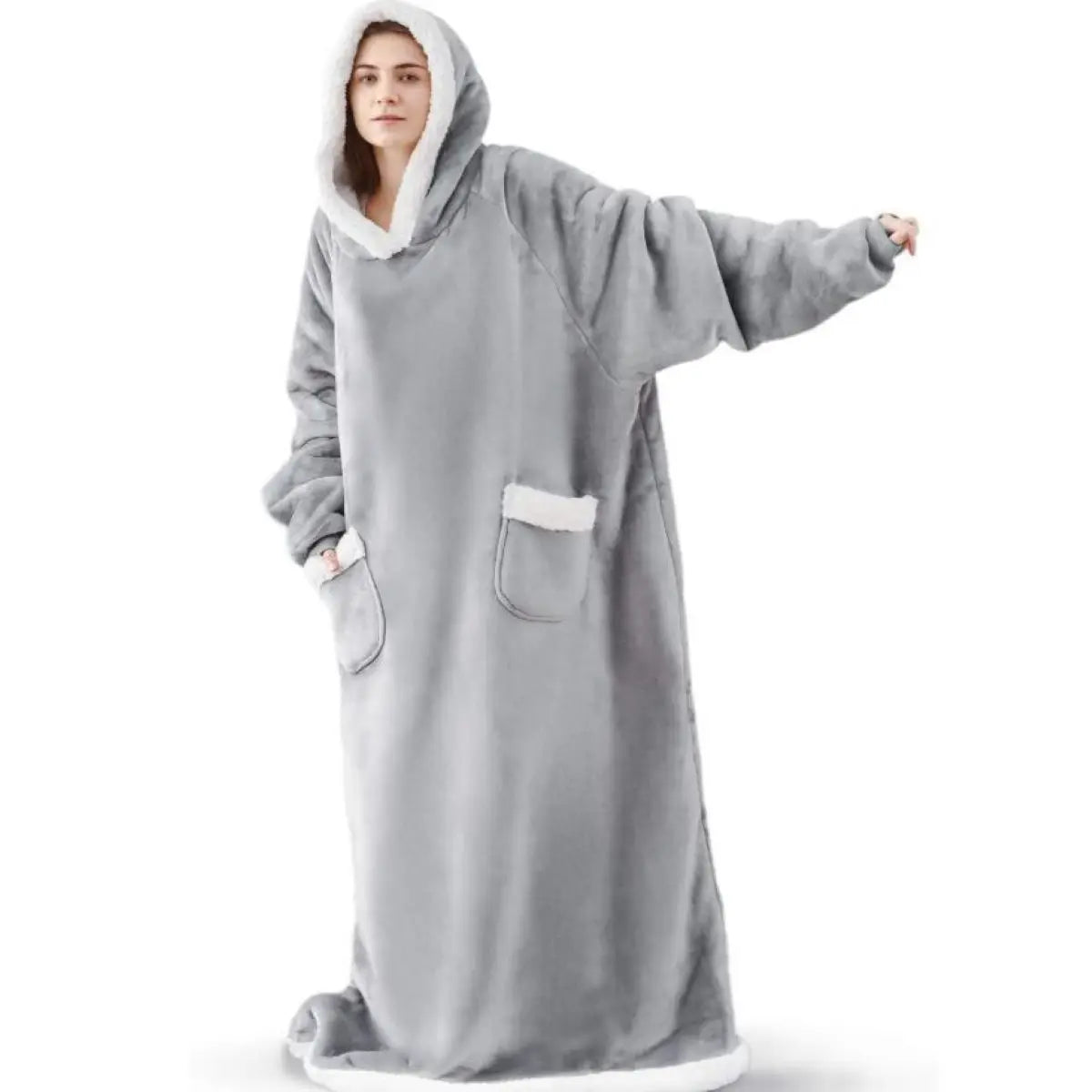 Sherpa Flannel Oversized Hoodie Blanket, Warm Winter Blanket with Sleeves, Hooded Sweatshirt, Oversized TV Blanket, Pullover