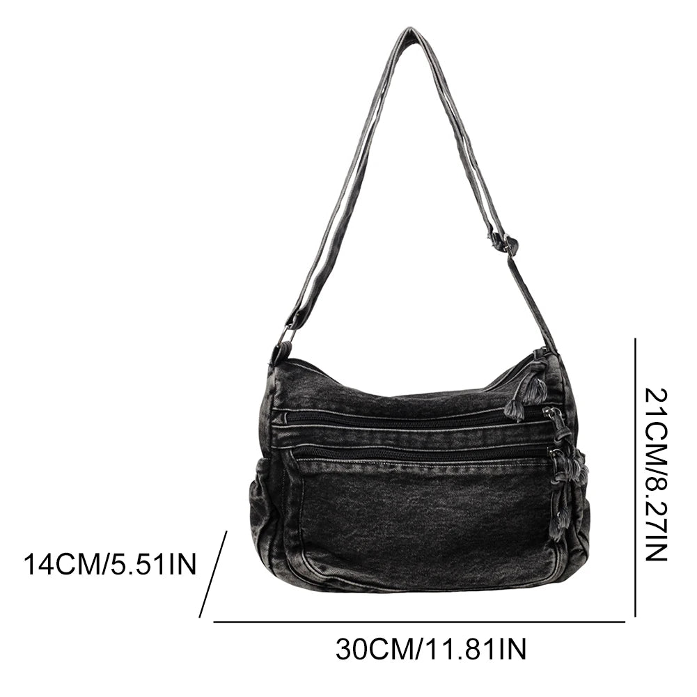Bolso cruzado de mezclilla para mujer, bolso de hombro de gran capacidad, correa ajustable, bolso Vintage, bolsos de mensajero informales con múltiples bolsillos