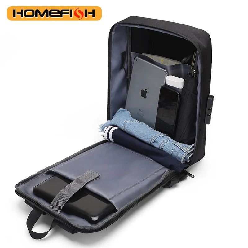 Mochila informal de carcasa dura para hombre HOMEFISH, mochila antirrobo, bolsa de viaje de alta capacidad con carga USB, bolsa de ordenador de negocios a la moda