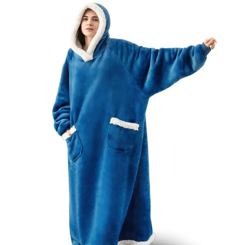 Sherpa Flannel Oversized Hoodie Blanket, Warm Winter Blanket with Sleeves, Hooded Sweatshirt, Oversized TV Blanket, Pullover