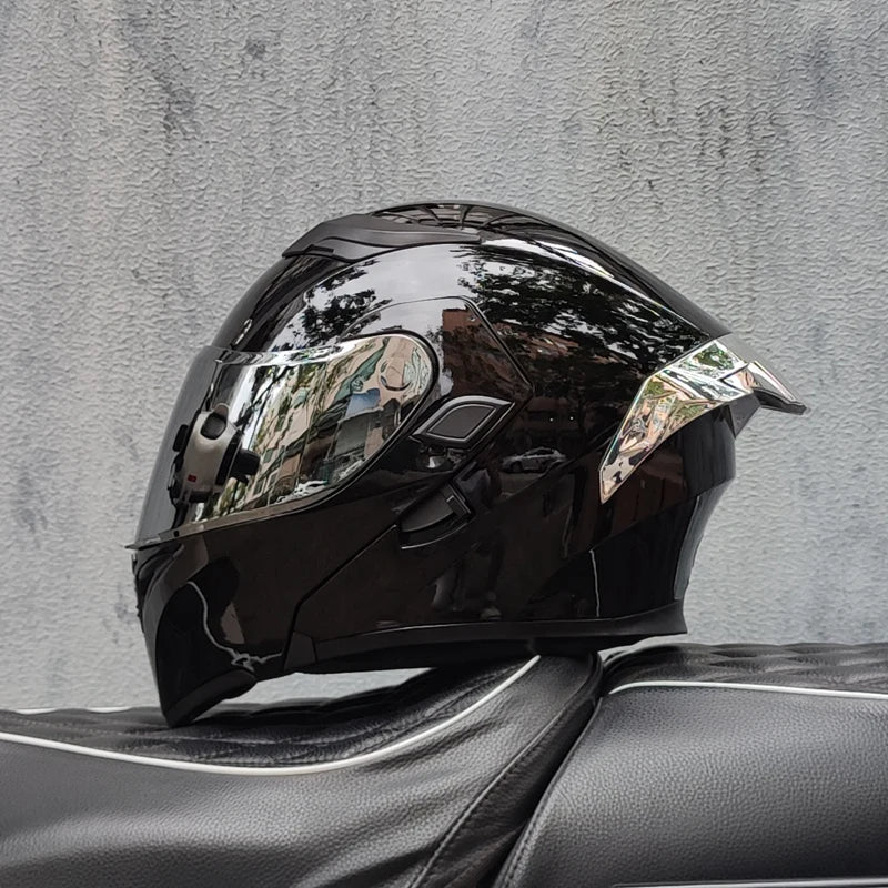 ORZ nueva calidad DOT doble lente Flip casco Abs cara completa motocicleta todoterreno casco de carreras de motos ala trasera personalizada