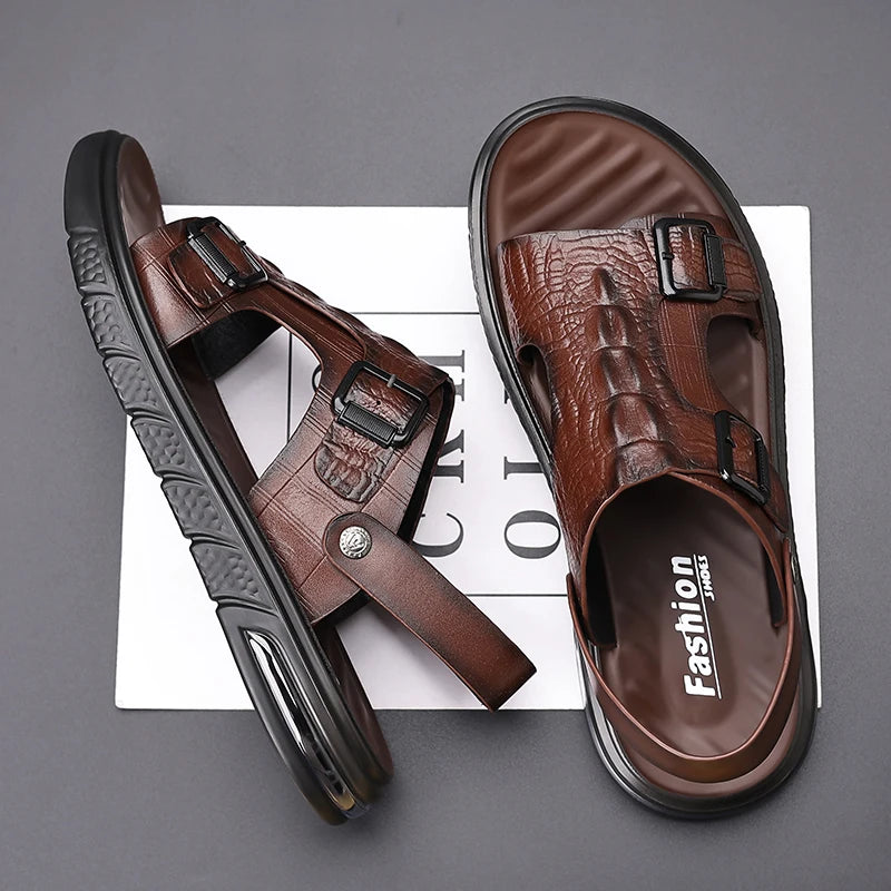 Sandalias para hombre al aire libre, zapatillas de verano al aire libre, zapatos de alta calidad, sandalias de cuero de verano 2025 para hombre, zapatos para caminar para hombre nuevo