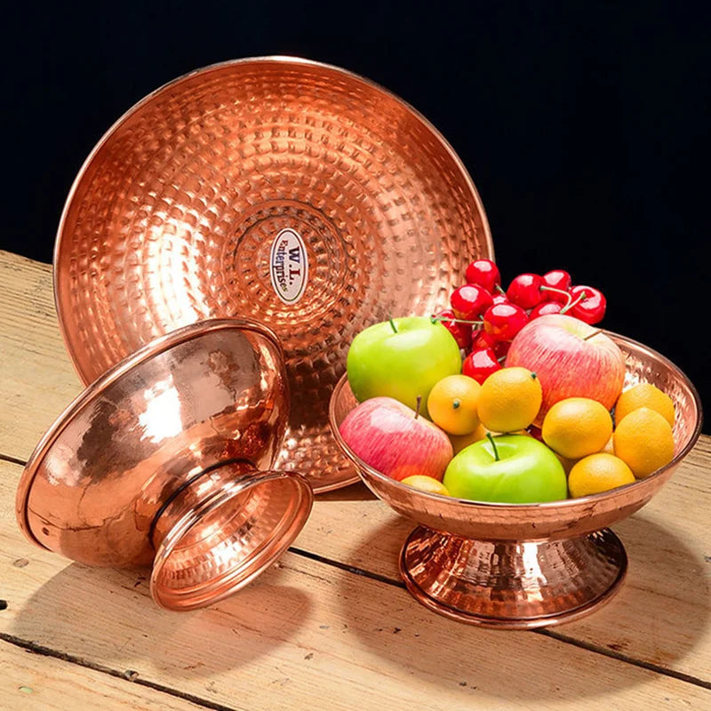 Cuenco de cobre rojo tibetano, plato para frutas, plato con grabado budista auspicioso, bandeja para Altar, decoración del hogar, 1 ud.