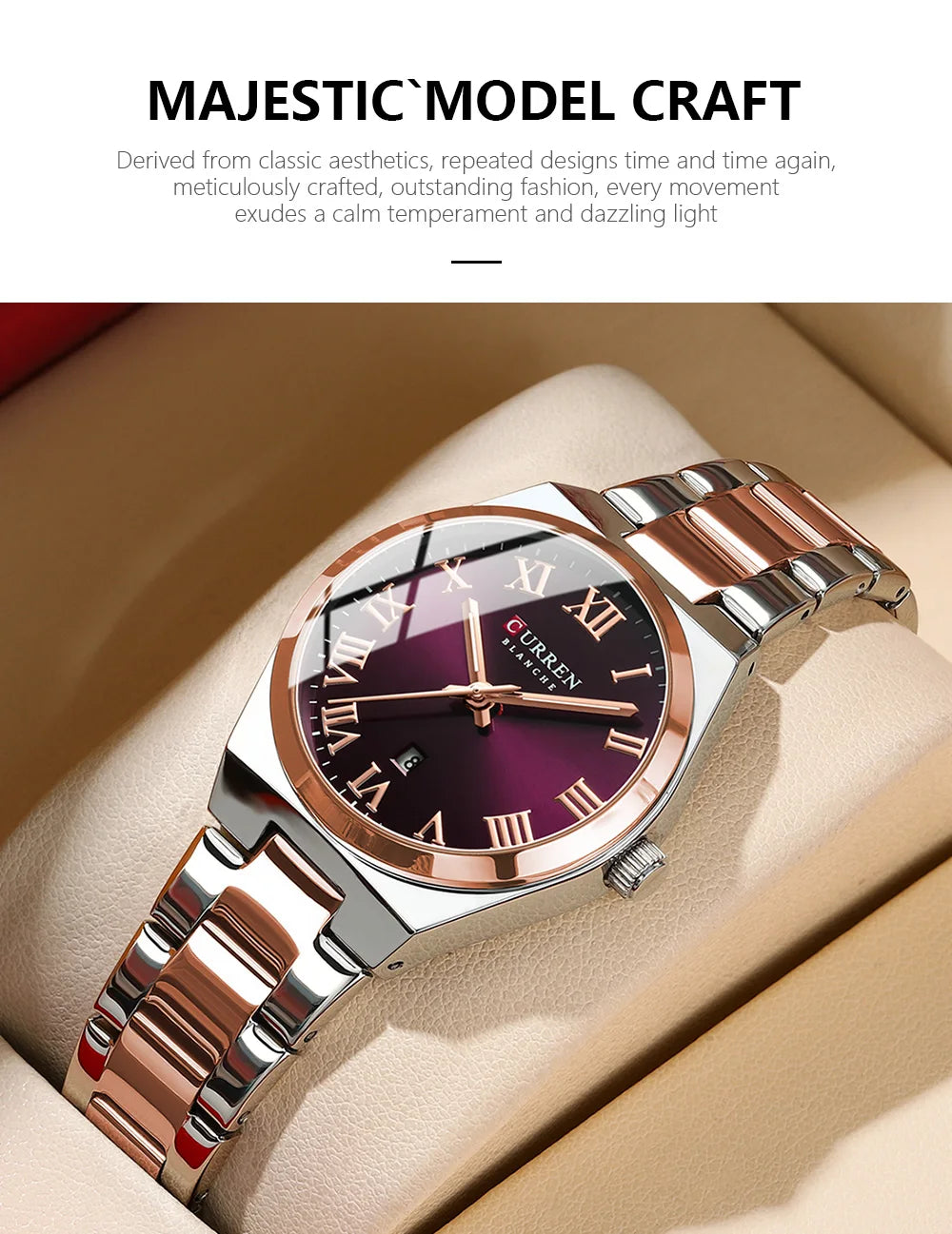 Relojes CURREN de lujo para mujer, relojes de pulsera de cuarzo de acero inoxidable informales a la moda para mujer, regalo para novia resistente al agua