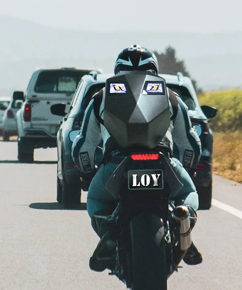Mochila Para motocicleta Para hombre y mujer, aplicación de ojos Led, Control por Bluetooth, Editor DIY, portátil de 14 pulgadas, Mochilas Para Motocicletas, mochila F1
