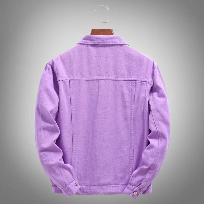 Nuevas Chaquetas Vaqueras Moradas de Moda para Hombre con Agujeros, Abrigos de Mezclilla Sólidos para Primavera y Otoño, Chaquetas Vaqueras Casuales de Algodón para Hombre, Tallas hasta 5XL
