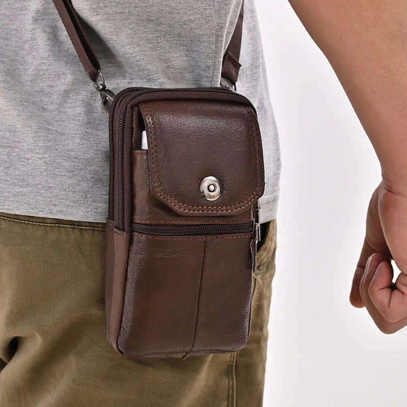 Bolso cruzado de cuero Vintage ligero para hombre, bolsa de mensajero pequeña para almacenamiento de teléfono y pasaporte, 1 ud.