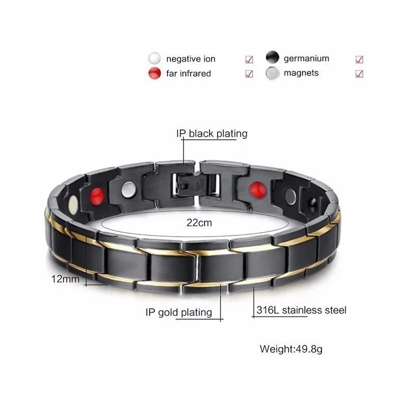 Gran oferta, pulsera de lujo a la moda para la salud, pulsera de energía para hombres, pulseras biomagnéticas antifatiga y antiradiación de acero inoxidable, joyería