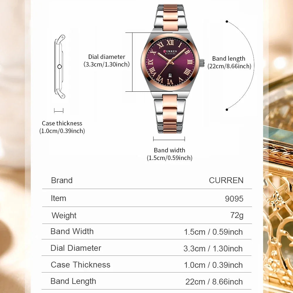 Reloj CURREN para mujer, relojes para mujer, relojes para mujer, vestido de moda resistente al agua, pulsera de acero inoxidable, relojes analógicos con fecha