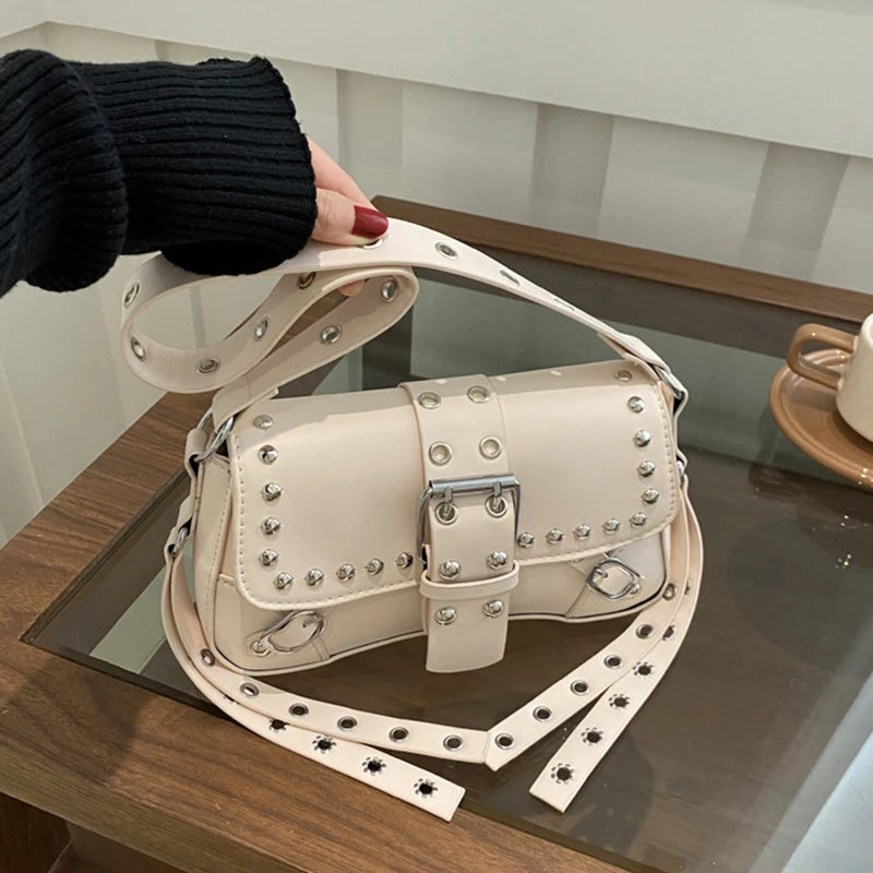Bolso de hombro para mujer, estilo Punk, bolso de cuero PU, bolsos de moda Rock con remache, pequeño bolso de moda para axila