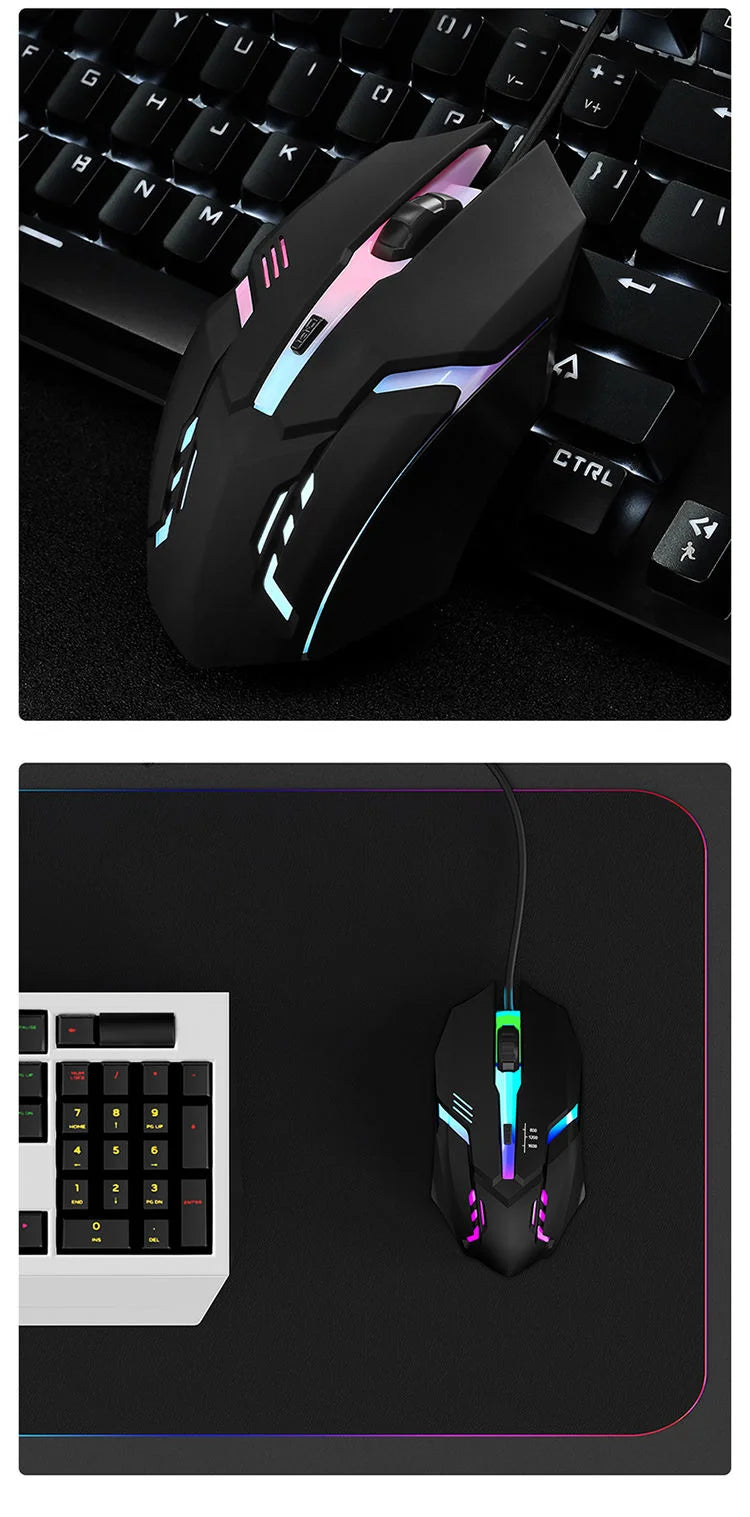 Mouse Gamer USB con Luz RGB – 1600 DPI, 4 Botones Programables, Cable 1.2m