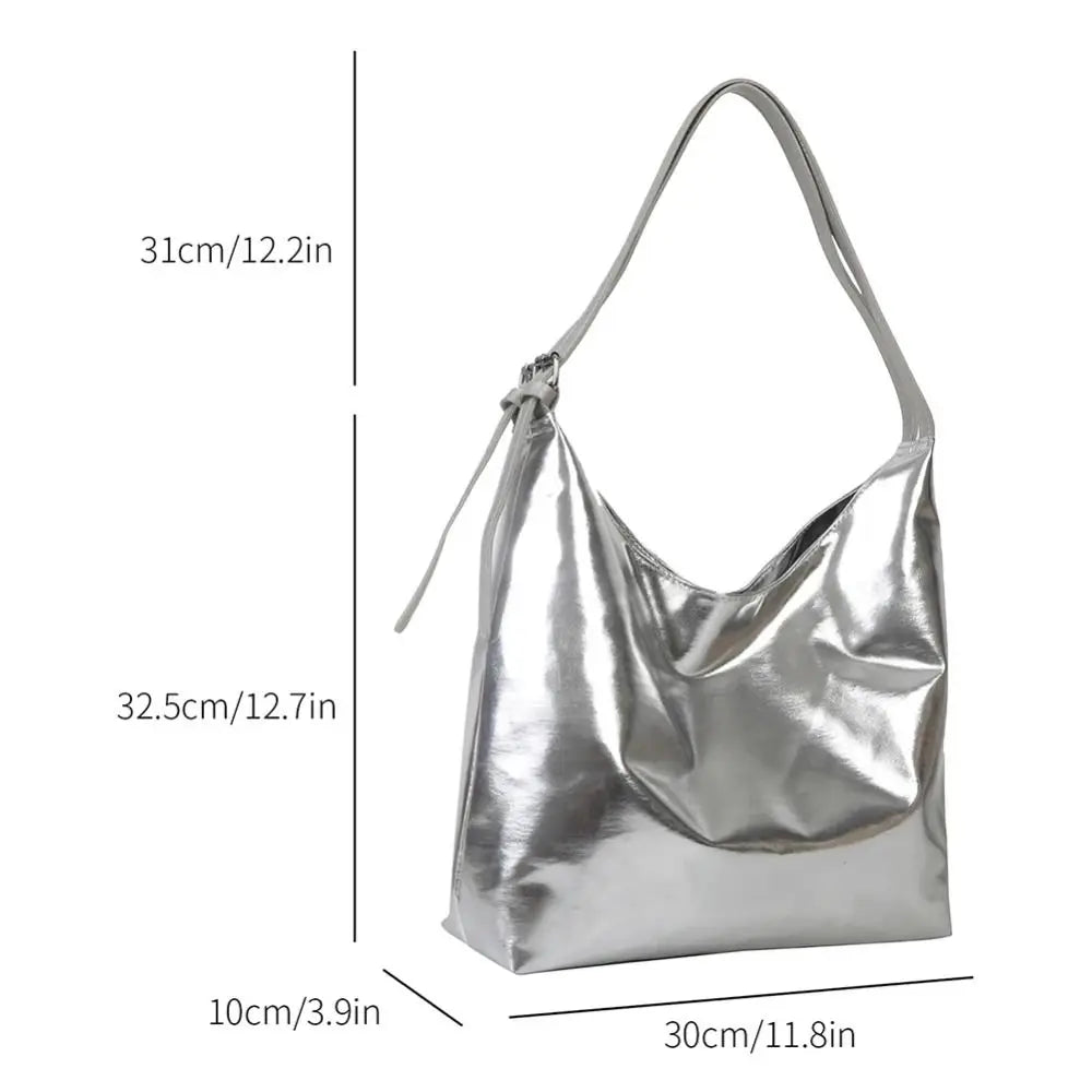 Bolso de mano con asa superior de PU para mujer, bolso de compras de diseñador de lujo, bolso de mano informal de cuero dorado plateado de alta capacidad, moda