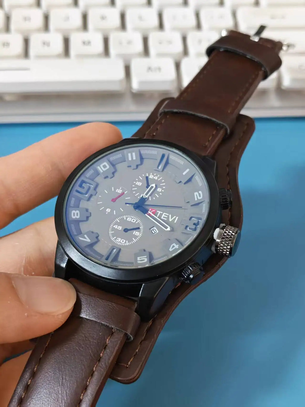 Reloj de Cuarzo para Hombre con Esfera Árabe, Correa de Cuero Informal, Relojes Deportivos con Calendario para Hombre