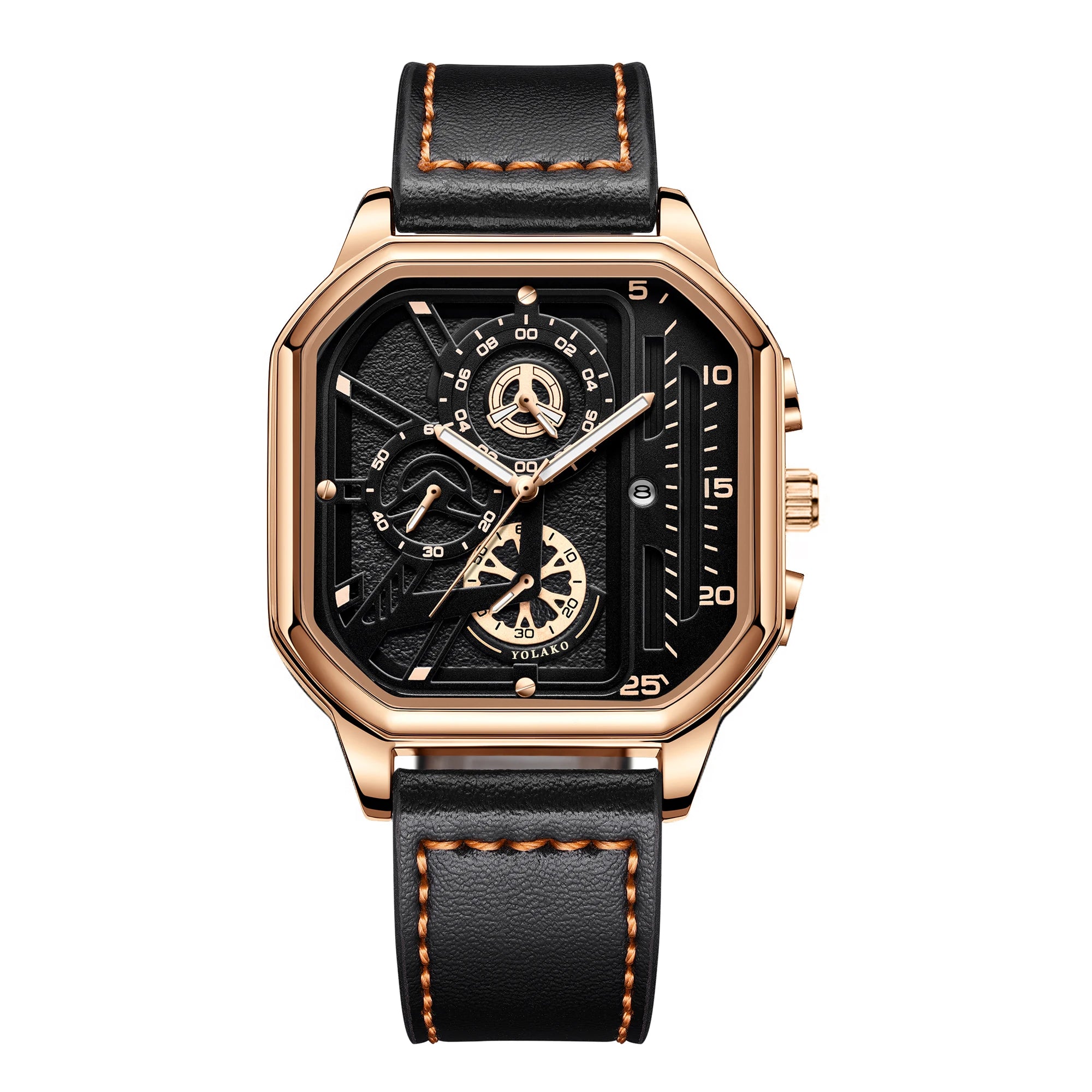 Reloj cuadrado de lujo con esfera grande para hombre, correa de cuero PU informal, relojes deportivos para hombre