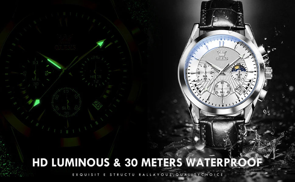 OLEVS-reloj de cuarzo resistente al agua para hombre, cronógrafo de pulsera con correa de cuero, marca de lujo Original, alta calidad, a la moda