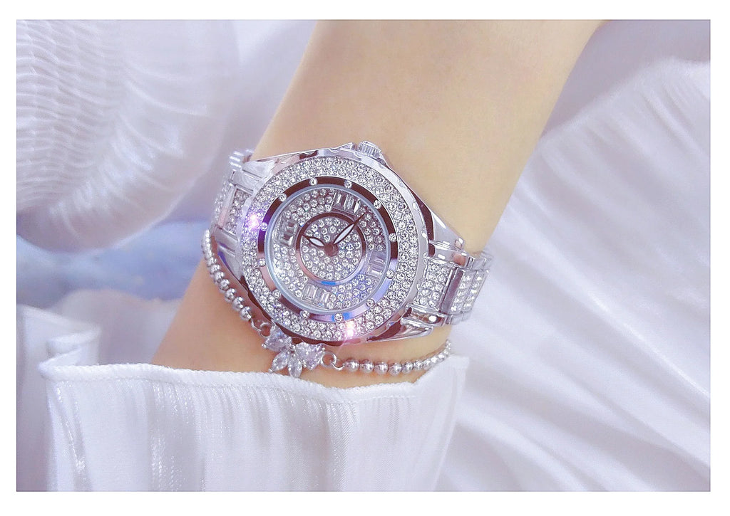 2025 relojes de diamantes de cristal para mujer, reloj elegante Original de oro para mujer con conjunto de pulsera, regalo de oro rosa para novia y esposa