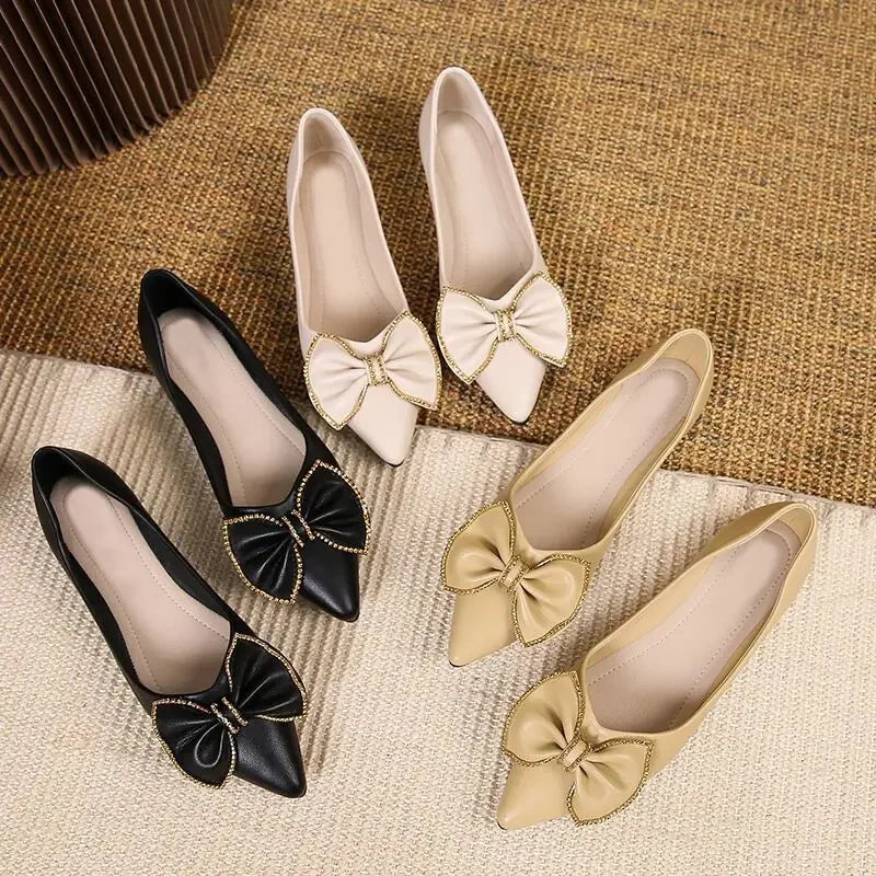 Zapatos planos con punta puntiaguda y lazo para mujer, calzado de oficina con tacón en promoción, estilo coreano, Popular, para vacaciones, Social, calzado para mujer joven