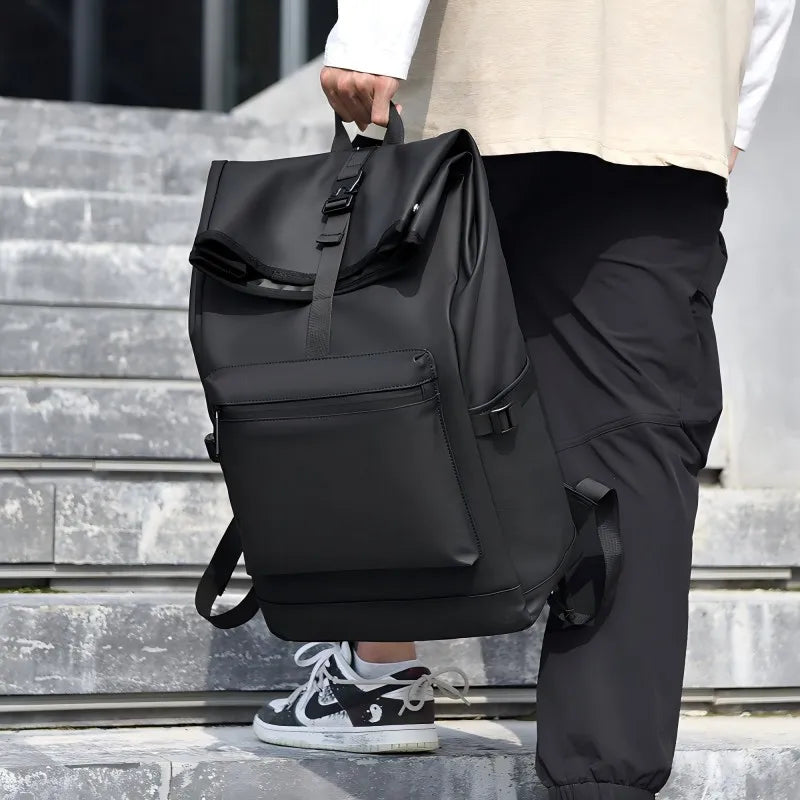 Mochila de gran capacidad: elegante bolso de viaje y viajero negro sólido con correas ajustables, múltiples compartimentos, mochila de viaje