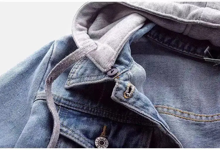 Chaqueta corta de mezclilla para mujer corta Otoño Invierno coreano de manga larga delgada con capucha versátil