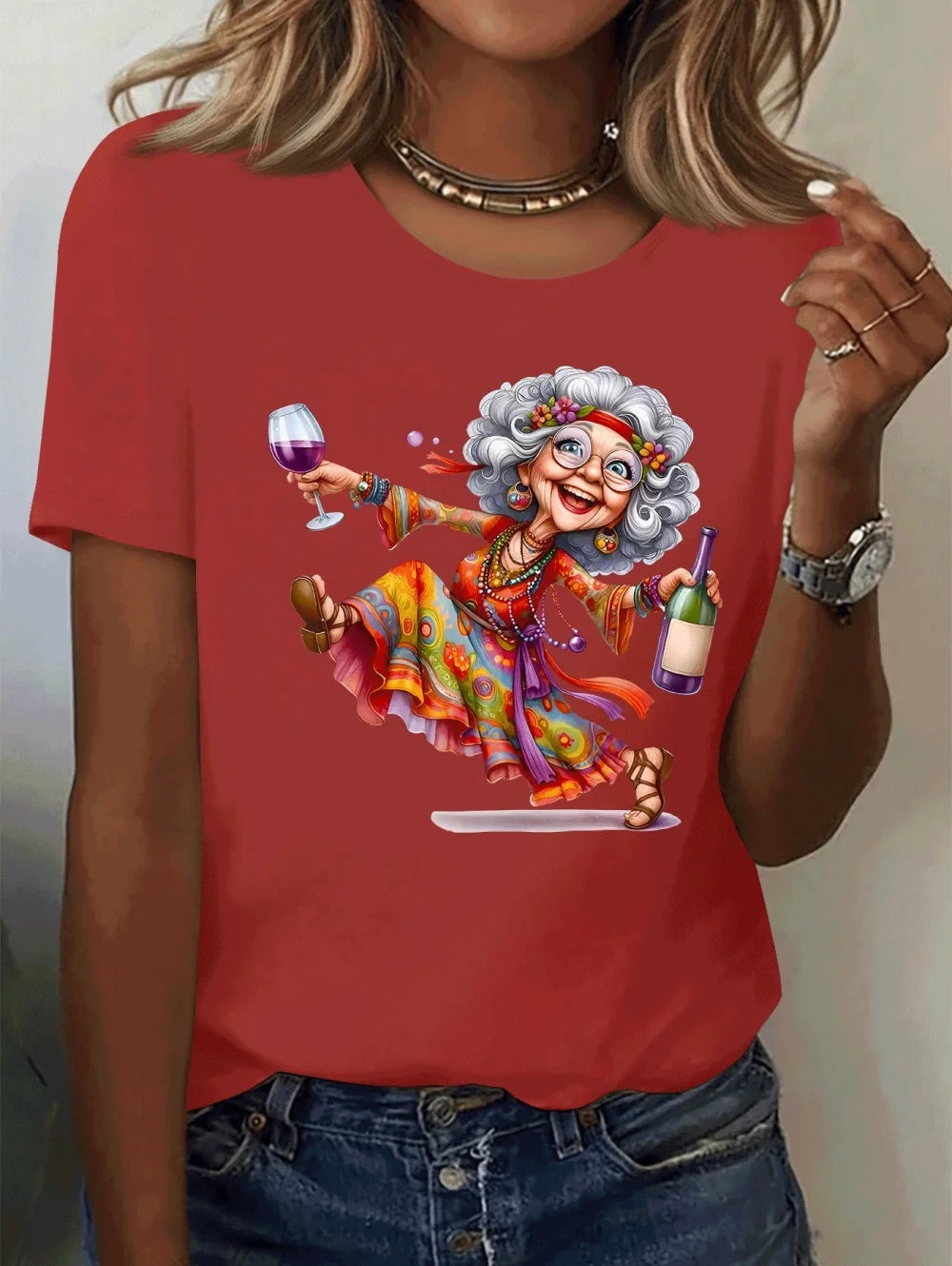 Women's Granny Graphic Print Elegant T-Shirt, Casual Summer Short Sleeve Tee, Funny Cute Crewneck T Shirts, Casual Clothes for Women
